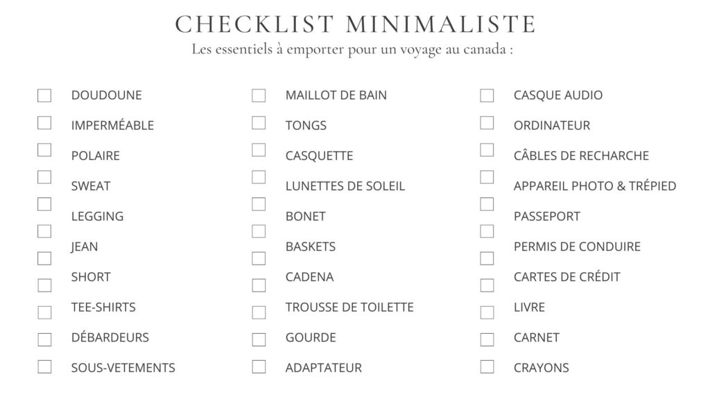 Les essentiels à emporter pour un voyage au Canada